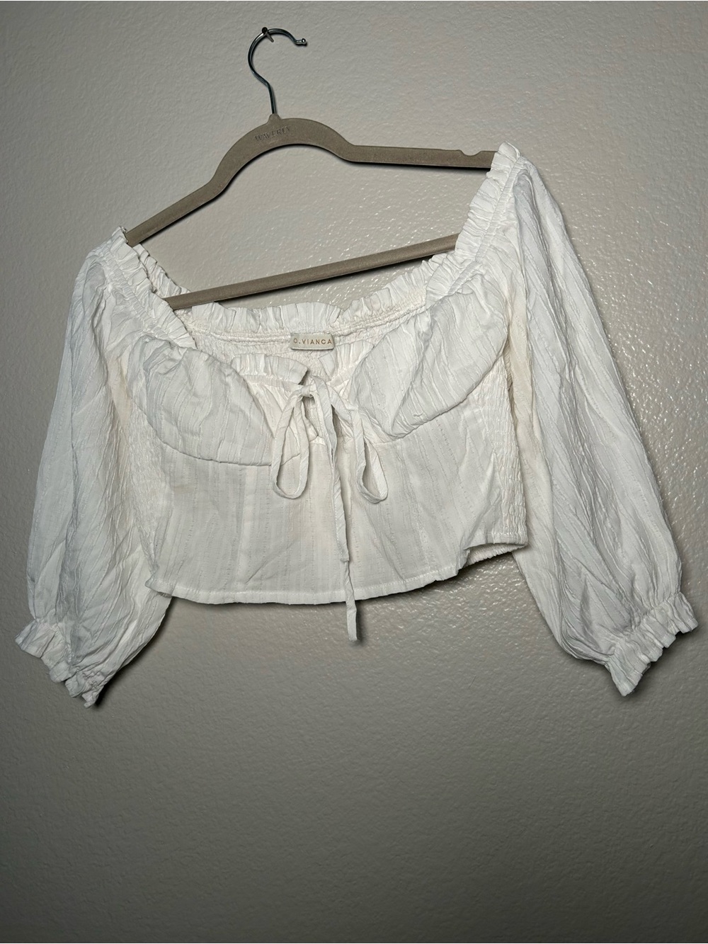 Vianca White Off-Shoulder Cropped Tie-Front Top